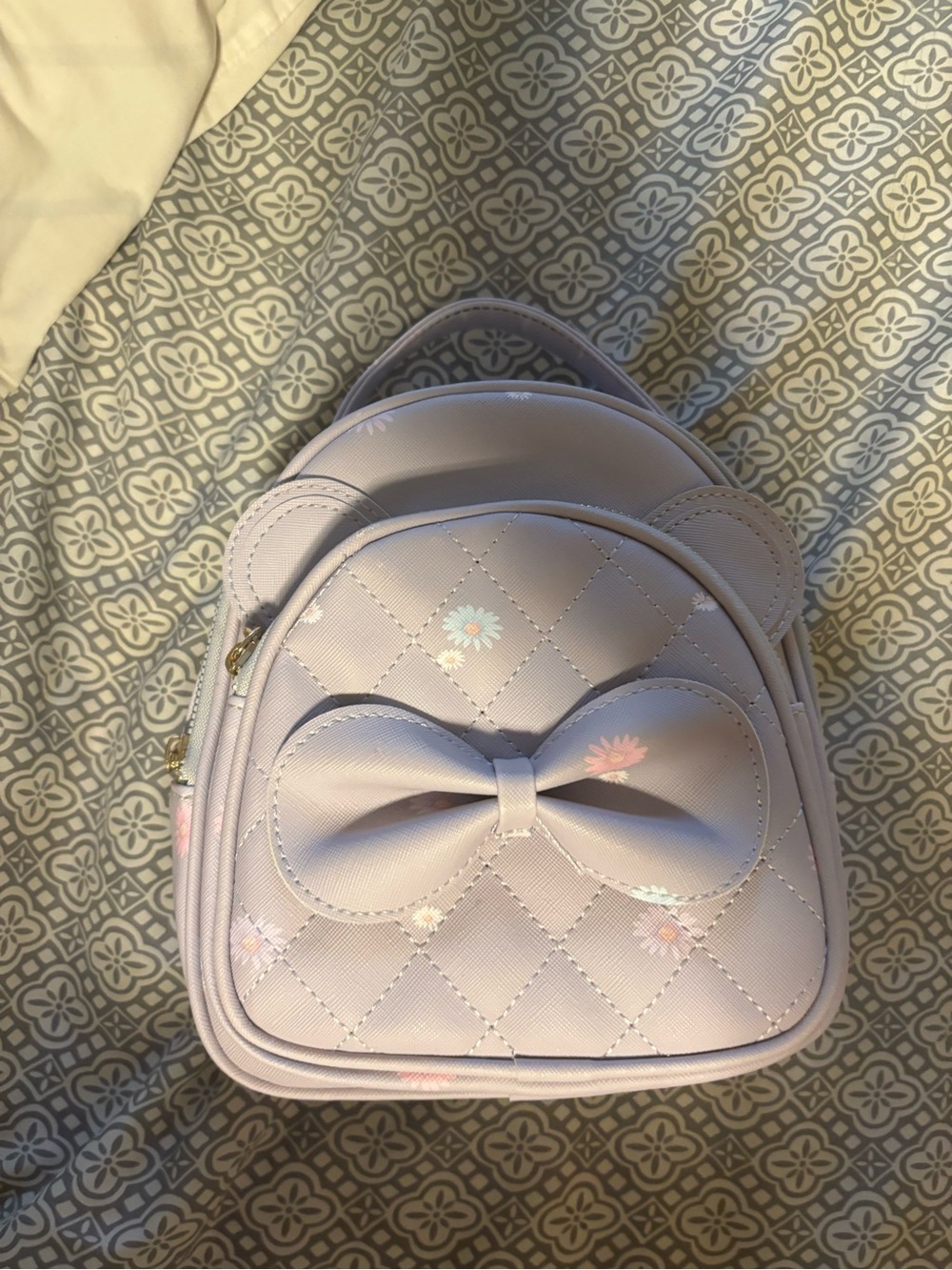 Under One Sky Lavender Quilted Mini Bow Backpack with Floral Accents